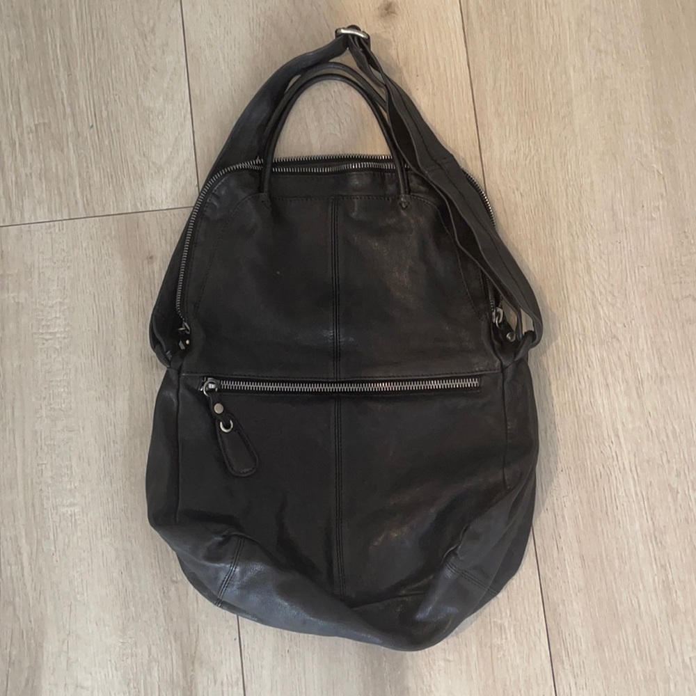 Classic Black Leather Crossbody Hobo Bag